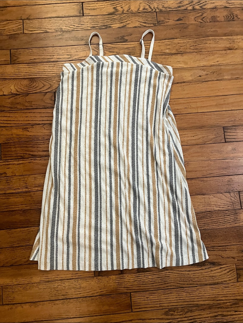 Anthropologie Striped Spaghetti-Strap Midi Dress - White, Tan & Gray